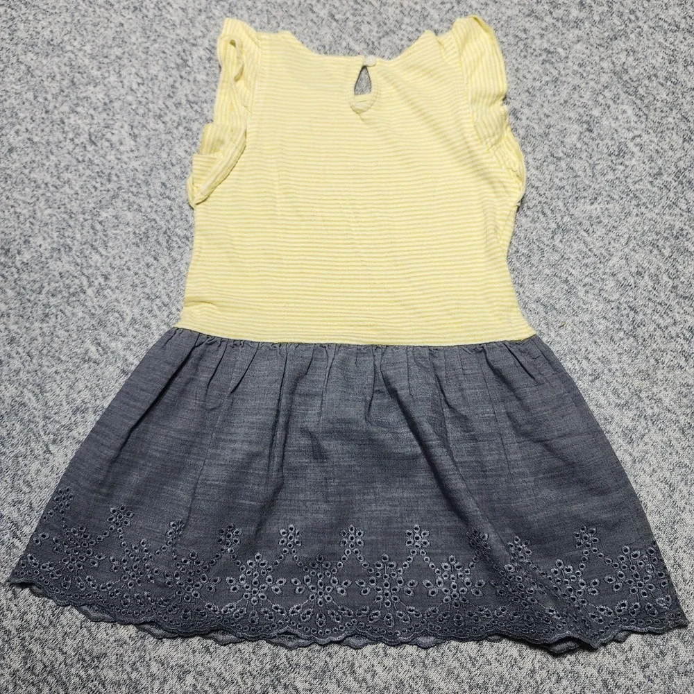 Baby Gap Toddler Girls Dress 4Y Yellow Stripe Chambray Eyelet Skirt‎ Cotton